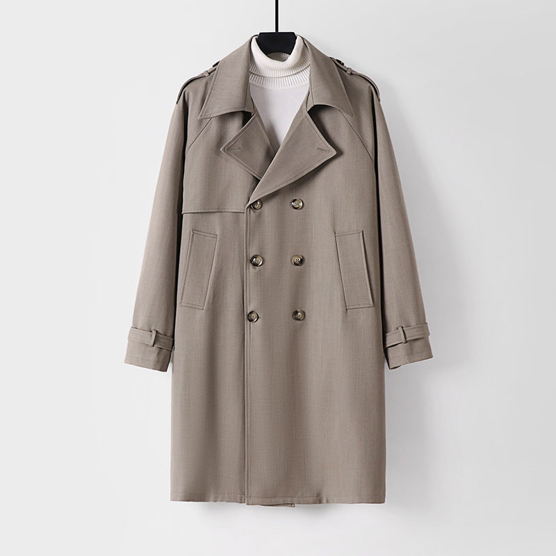 Men's Mid-Length Oversized Trench Coat with Double Button Placket and Epaulettes Mune Fashion