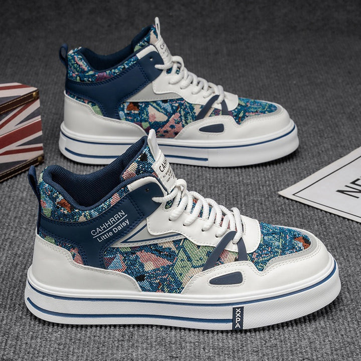 Women’s fashionable high-top platform sneaker with woven tapestry pattern, padded ankle collar and cushioning EVA sole Mune Fashion