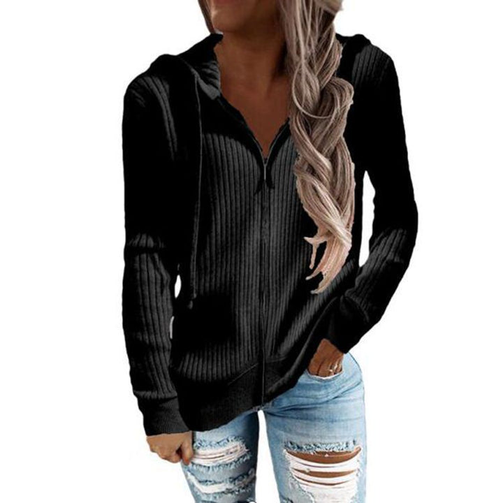 Women's knitted hooded zip hoodie with half zipper and kangaroo pockets Mune Fashion