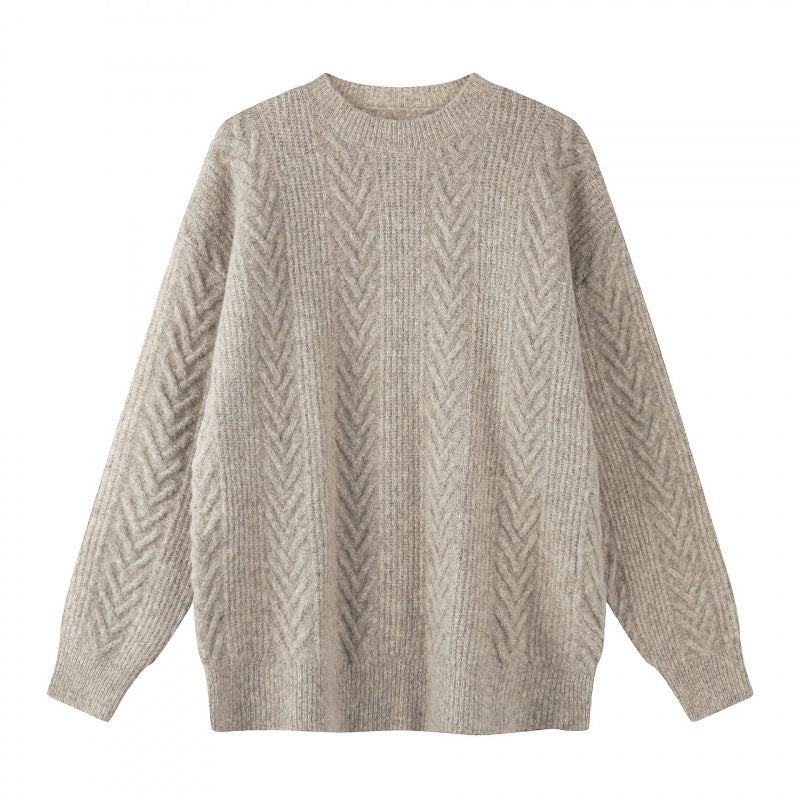 Unisex Oversized Chunky Knit Sweater with Herringbone Pattern and Round Neck Mune Fashion