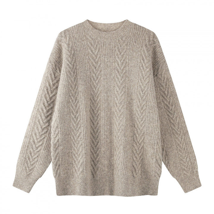 Unisex Oversized Chunky Knit Sweater with Herringbone Pattern and Round Neck Mune Fashion