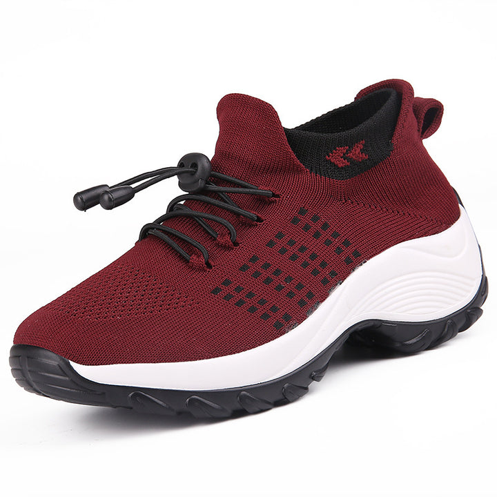 Women's knitted slip-on sneakers with quick lace, elastic shaft, and shock-absorbing platform sole Mune Fashion