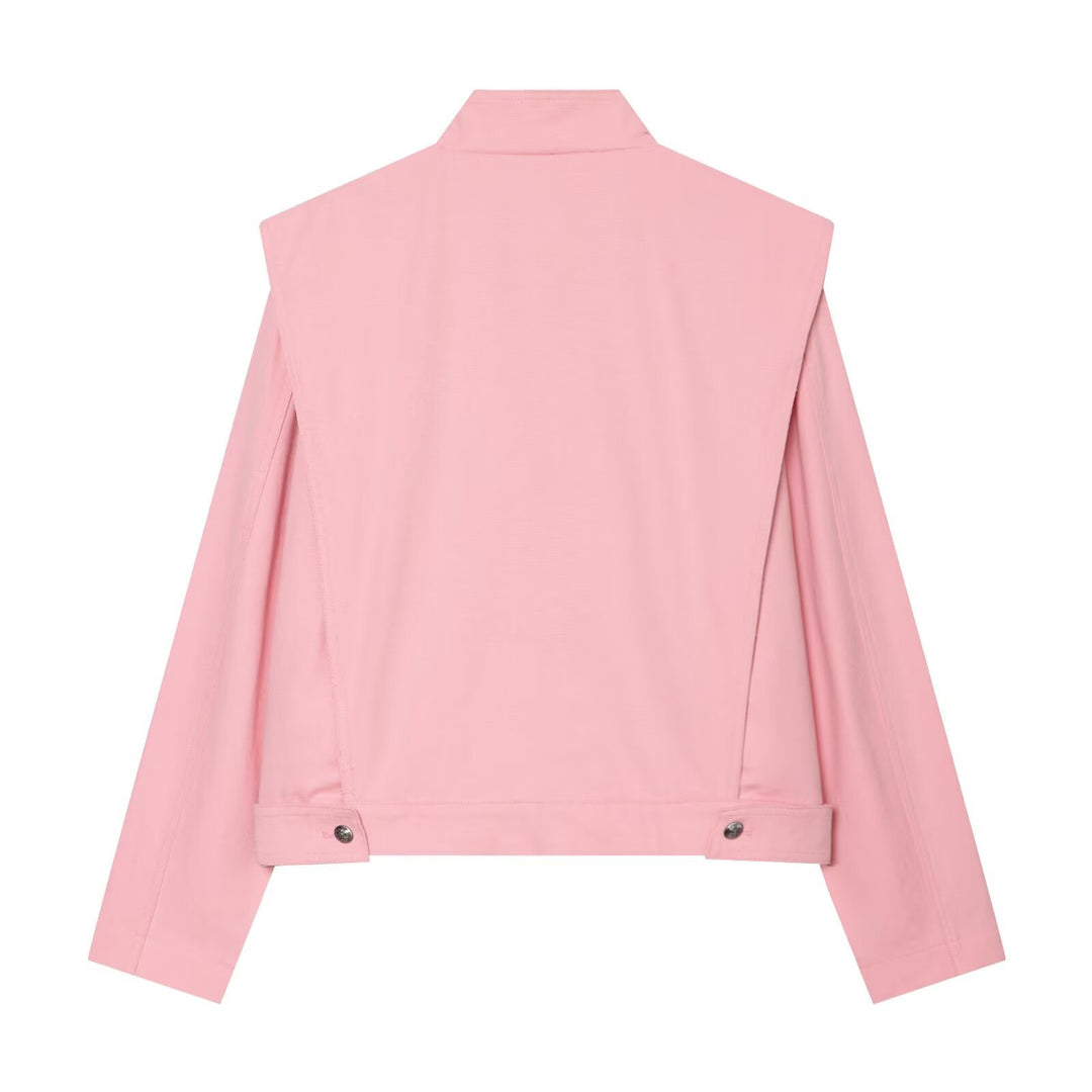 Women's short boxy jacket with stand-up collar and asymmetrical button placket Mune Fashion