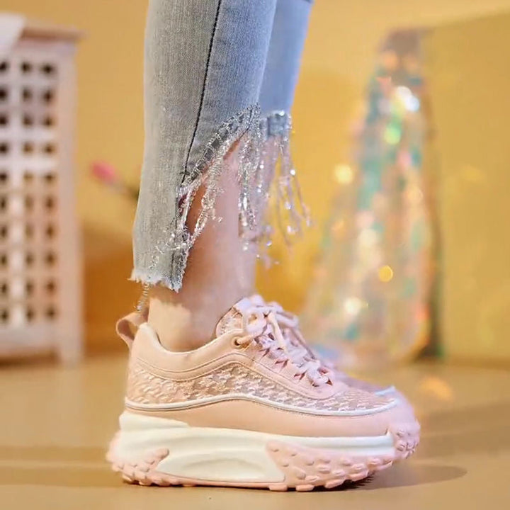 Women Fashionable Chunky Sneakers with Airy Mesh Surface and Reinforced Heel Area Mune Fashion