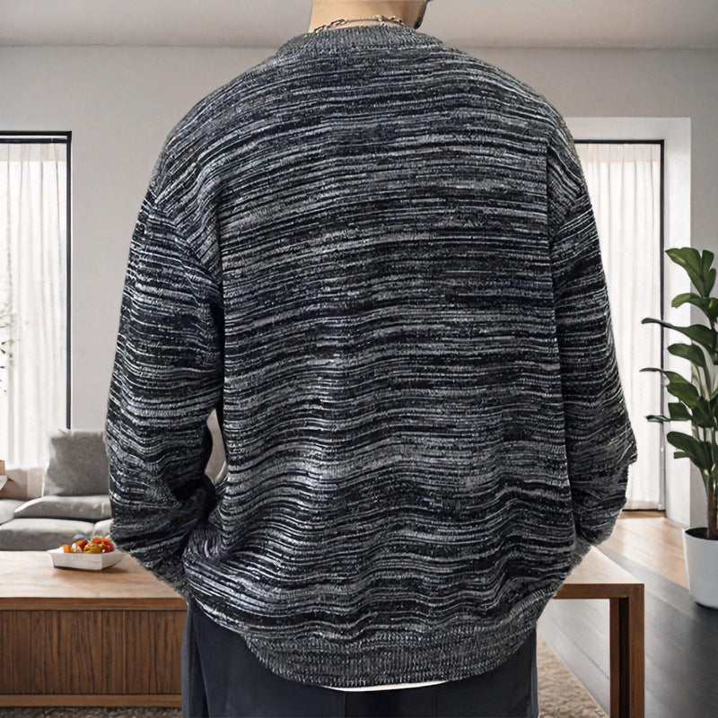 Men's Loose Melange Oversized Knit Cardigan with Button Placket and Patch Pockets Mune Fashion