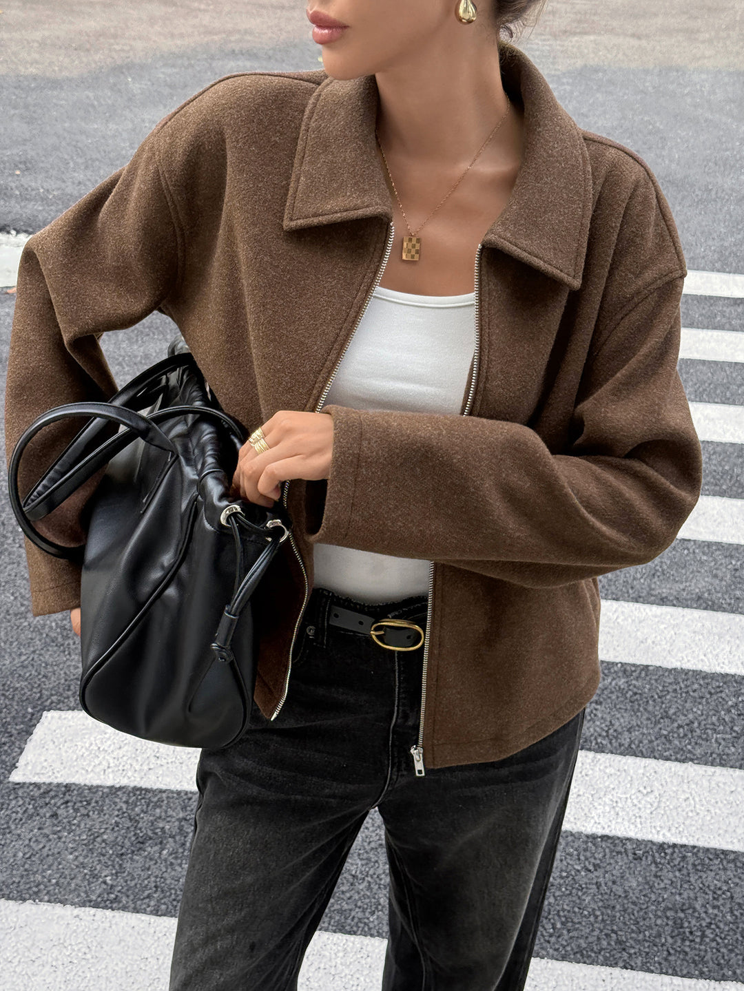 Women's cashmere-like wool jacket with full zip, oversized cut and shirt collar Mune Fashion