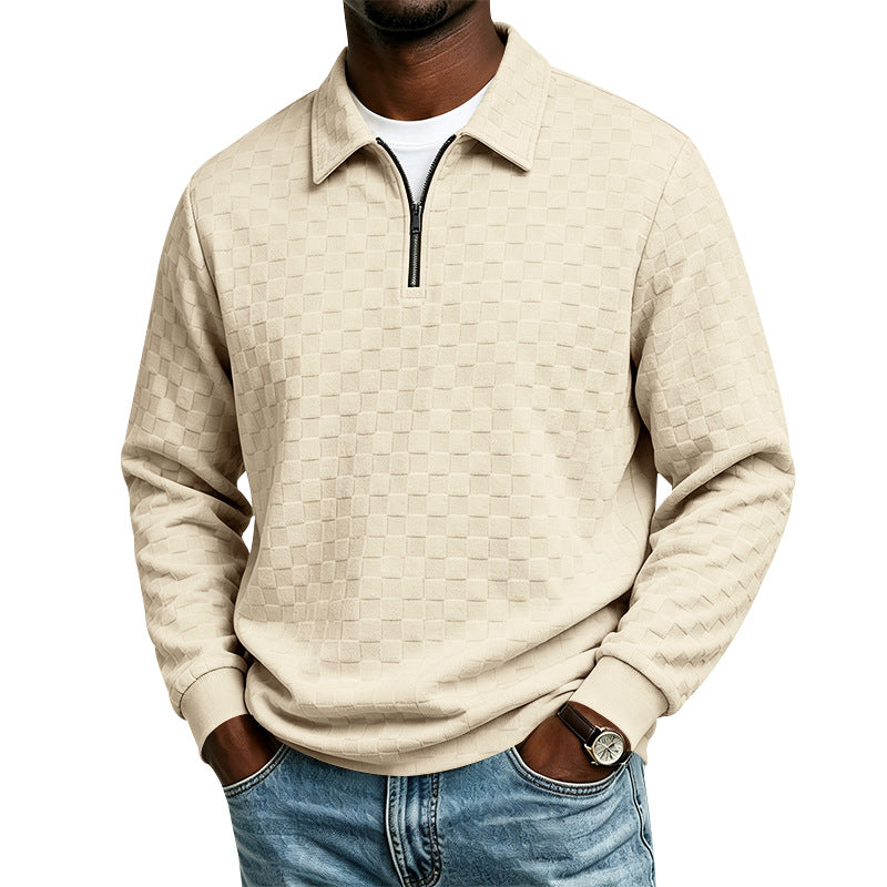 Men's textured knit sweater with troyer collar and half zip Mune Fashion