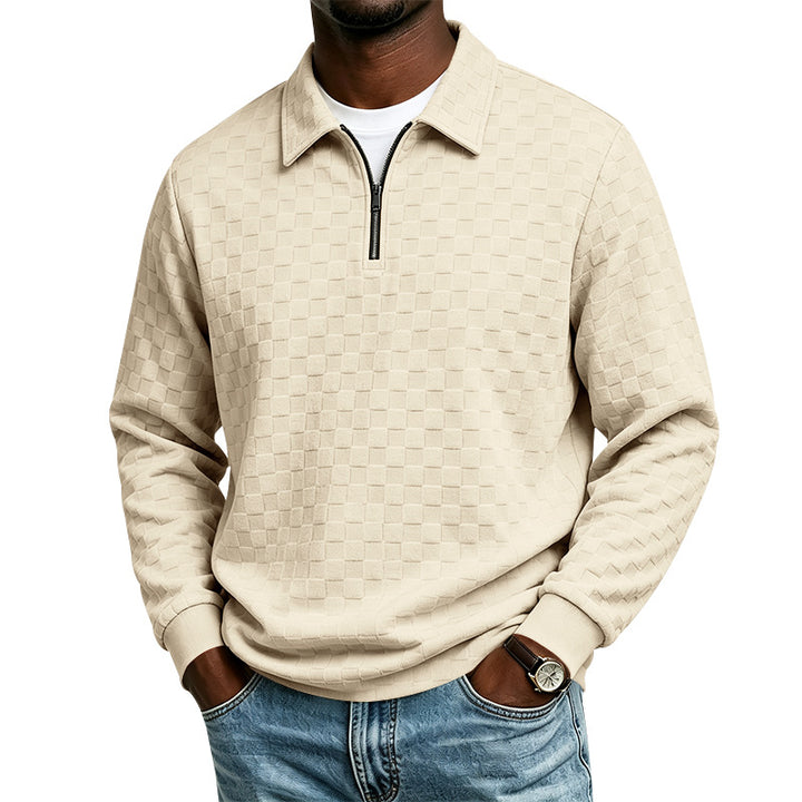 Men's textured knit sweater with troyer collar and half zip Mune Fashion