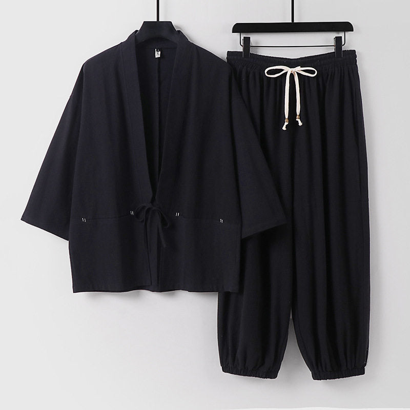 Unisex Lockeres Kimono Loungewear Set made of breathable cotton blend with drawstring waist and gathered ankles Mune Fashion
