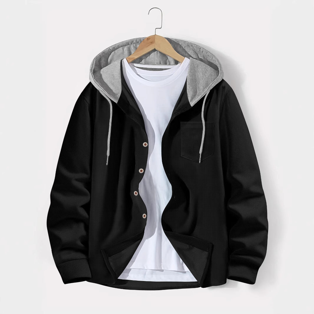 Men's lightweight utility hoodie shirt with contrast hood, button placket, and chest pocket Mune Fashion