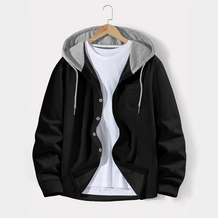 Men's lightweight utility hoodie shirt with contrast hood, button placket, and chest pocket Mune Fashion