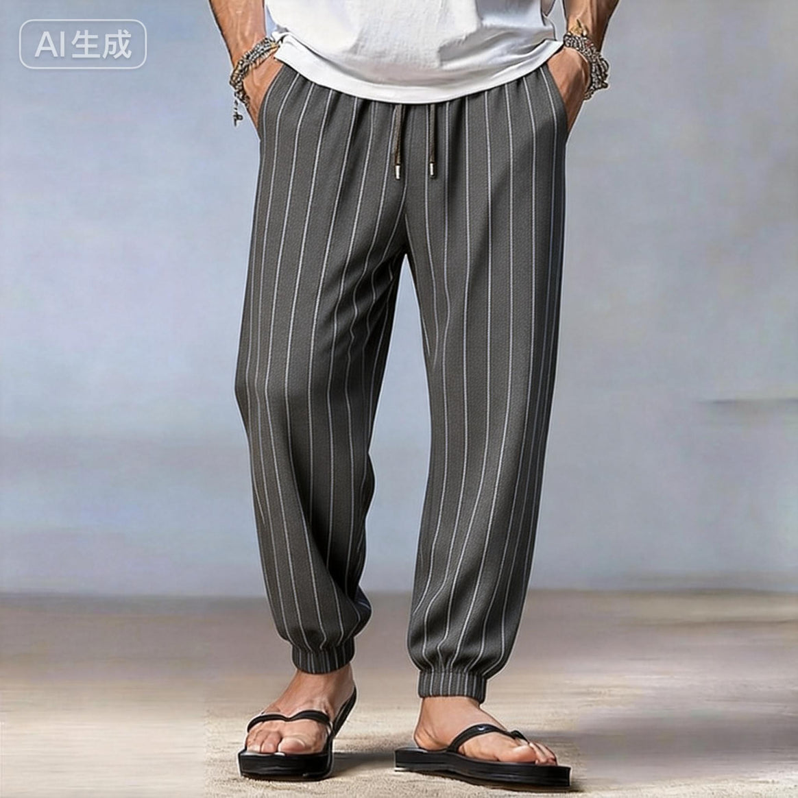 Men's striped jogger-chino with drawstring, crease and elastic ankle cuffs Mune Fashion