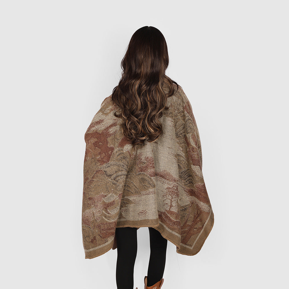 Women's jacquard knit cape with floral graphic and asymmetrical hem Mune Fashion