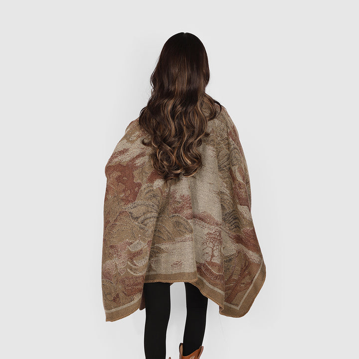 Women's jacquard knit cape with floral graphic and asymmetrical hem Mune Fashion