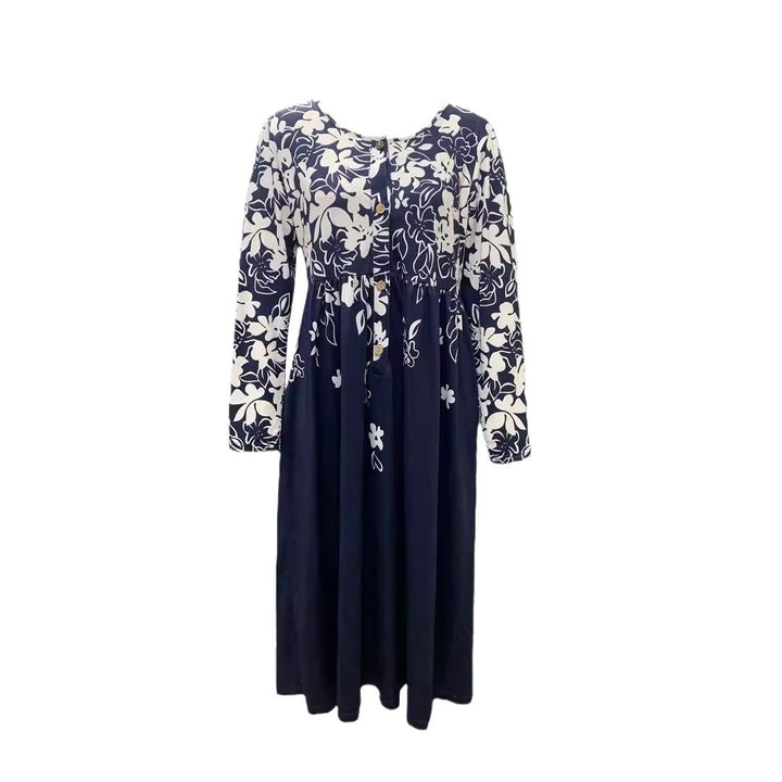 Ladies maxi dress with V-neck, floral print, button placket and side pockets Mune Fashion