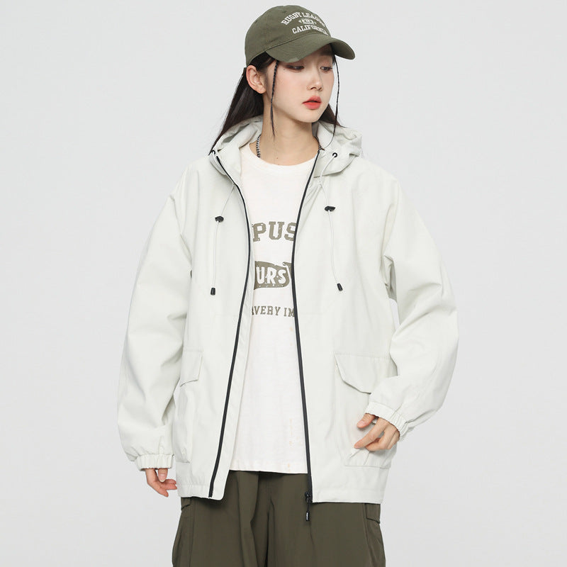Women Oversize Windbreaker Jacket with Hood and Cargo Pockets Mune Fashion