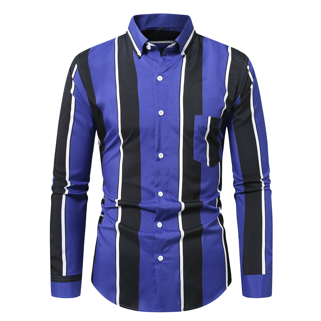 Men's fitted long sleeve shirt with vertical stripe pattern and button-down collar Mune Fashion