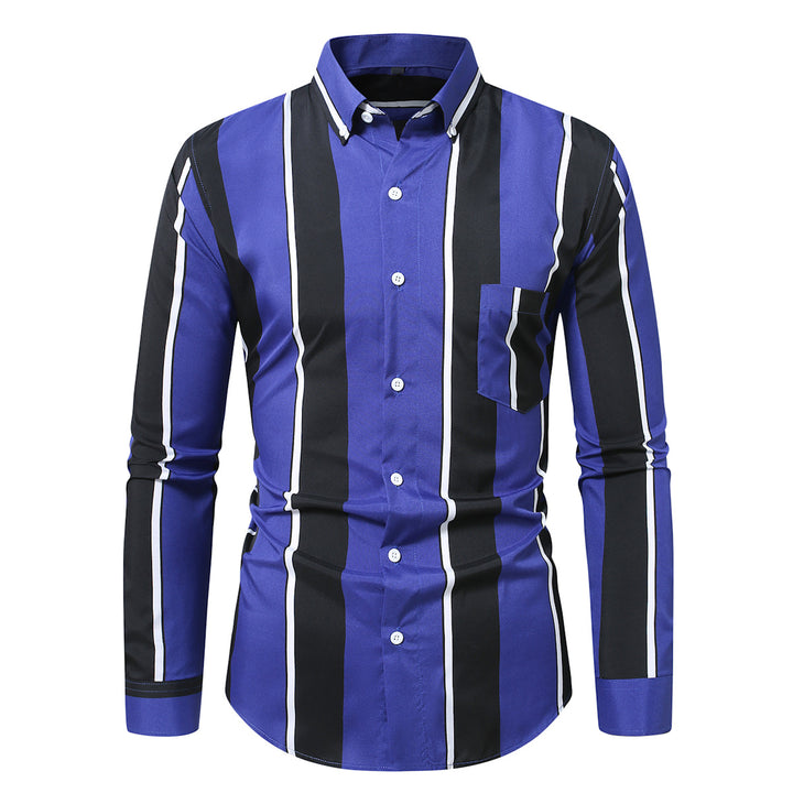 Men's fitted long sleeve shirt with vertical stripe pattern and button-down collar Mune Fashion