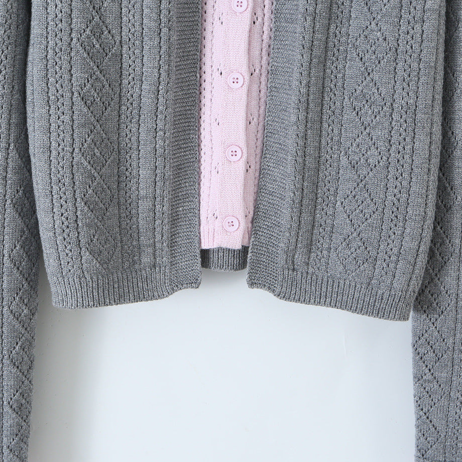 Women Fine Knit Two-Piece Cardigan with Bow Collar and Decorative Waistcoat Mune Fashion