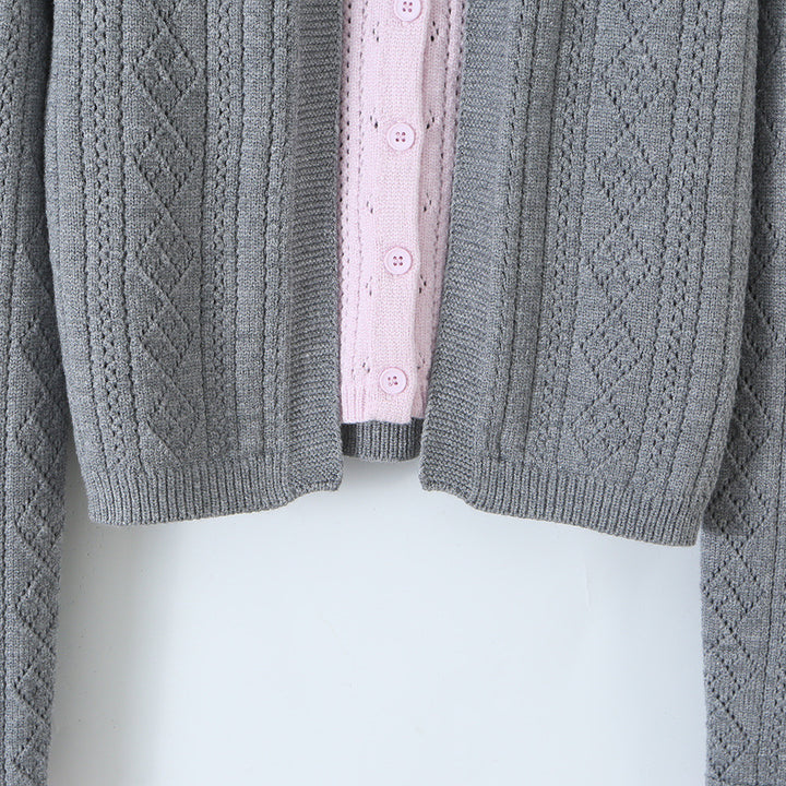 Women Fine Knit Two-Piece Cardigan with Bow Collar and Decorative Waistcoat Mune Fashion