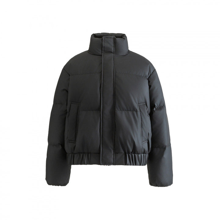 Ladies Cropped Puff Quilted Jacket with High Stand Collar, Elastic Waistband and Concealed Zipper Placket Mune Fashion