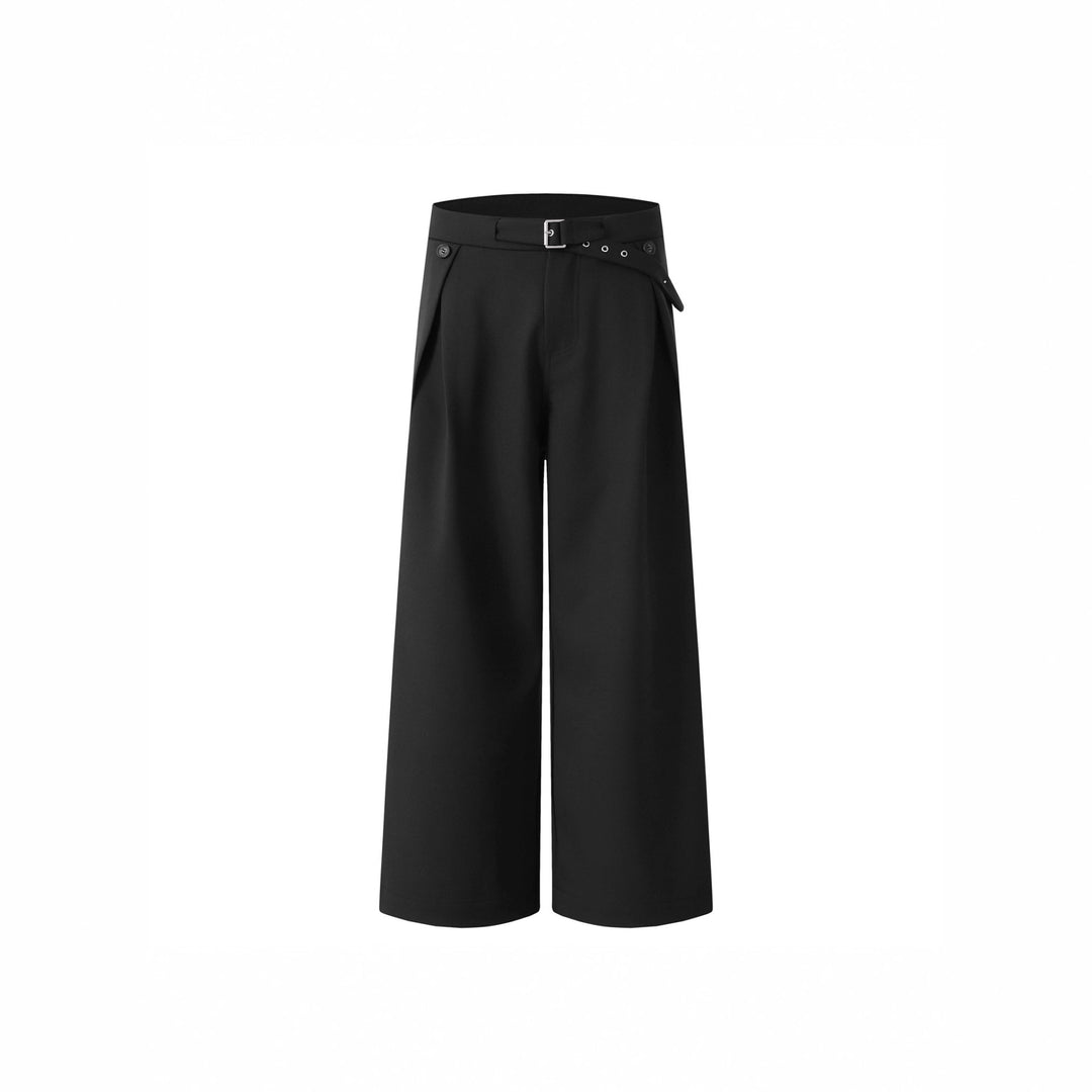Ladies Wide Cut High-Waisted Fabric Trousers Mune Fashion