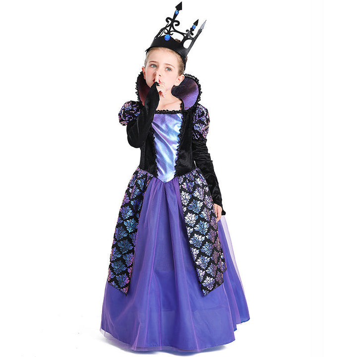 Girls Princess Costume with Shimmering Embellishments and Elegant Collar Mune Fashion
