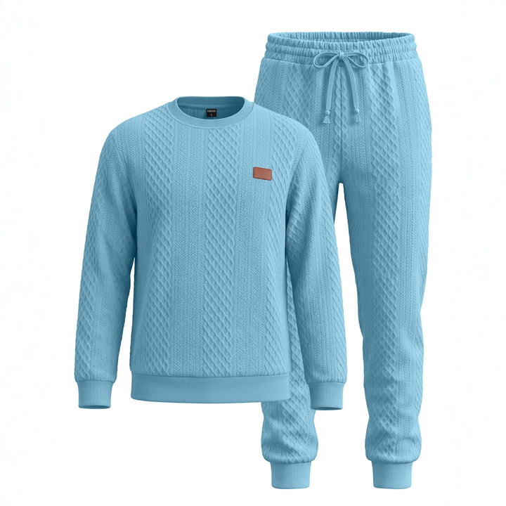 Men's Structured Knit Tracksuit with Round Neck and Drawstring Mune Fashion
