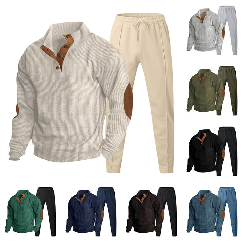 Men's Structured Henley Loungewear Set with Elbow Patches & Tapered Jogger Pants Mune Fashion