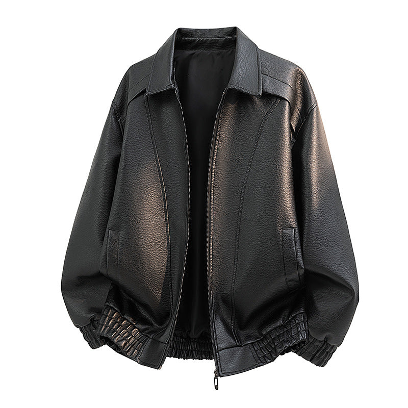 Men's Elegant Faux Leather Jacket with Loose Fit Mune Fashion