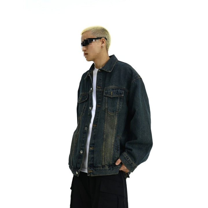 Men's Boxy Denim Overshirt Jacket with Snap Button Placket, Flap Pockets & Straight Hem Mune Fashion