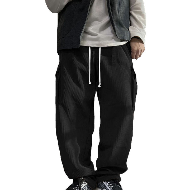 Men's Loose Cord Cargo Pants with Drawstring, Elastic Waistband & Multi-functional Pockets Mune Fashion