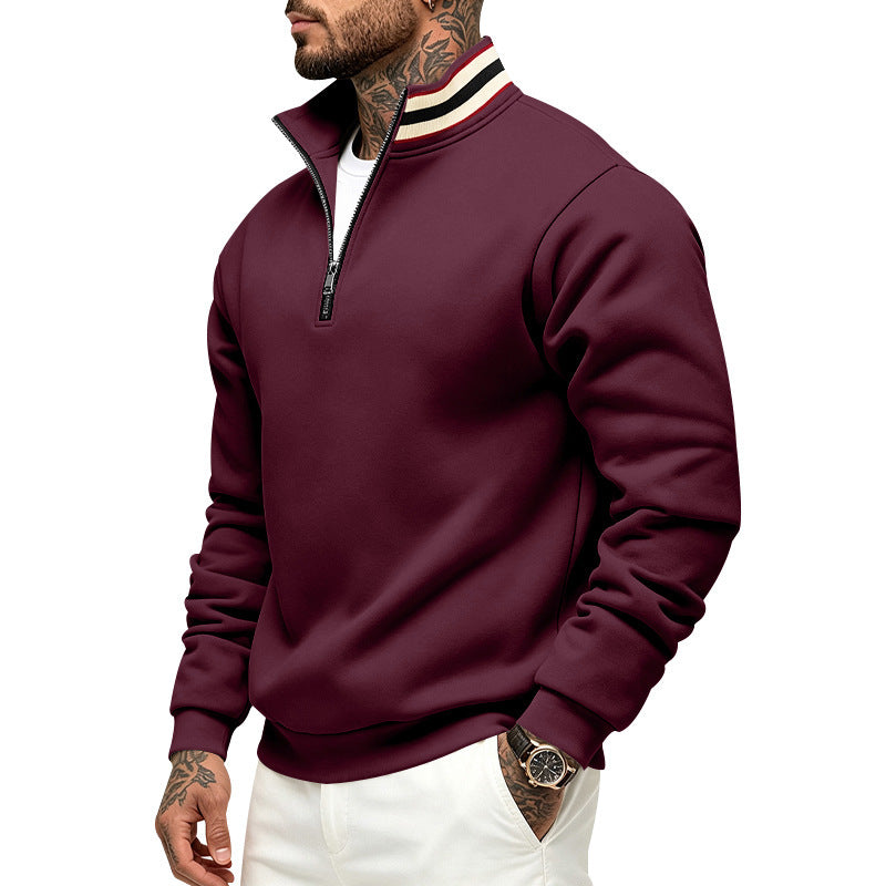 Men's sweatshirt with half zipper and striped stand-up collar Mune Fashion