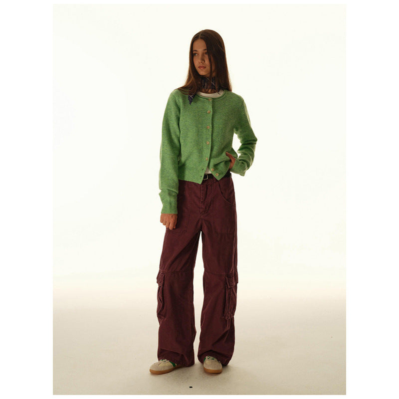 Women's Baggy Cargo Pants with High Waist, Large Flap Pockets and Reinforced Seam Panels Mune Fashion
