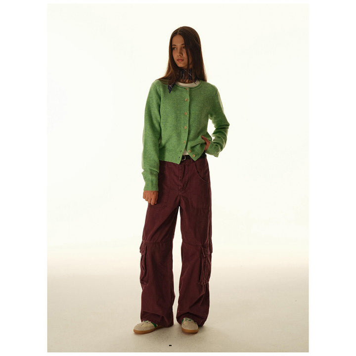 Women's Baggy Cargo Pants with High Waist, Large Flap Pockets and Reinforced Seam Panels Mune Fashion