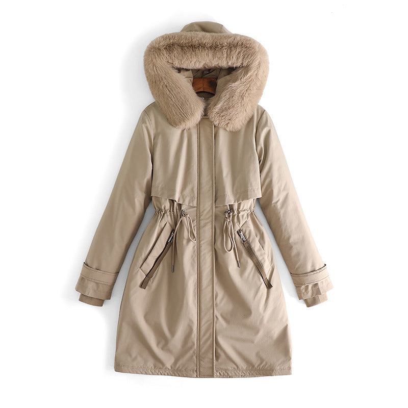 Women nan tailored winter parka with wide artificial fur collar and drawstring waist Mune Fashion
