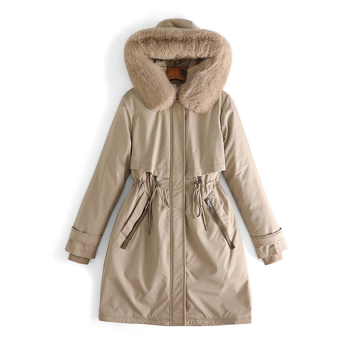 Women nan tailored winter parka with wide artificial fur collar and drawstring waist Mune Fashion