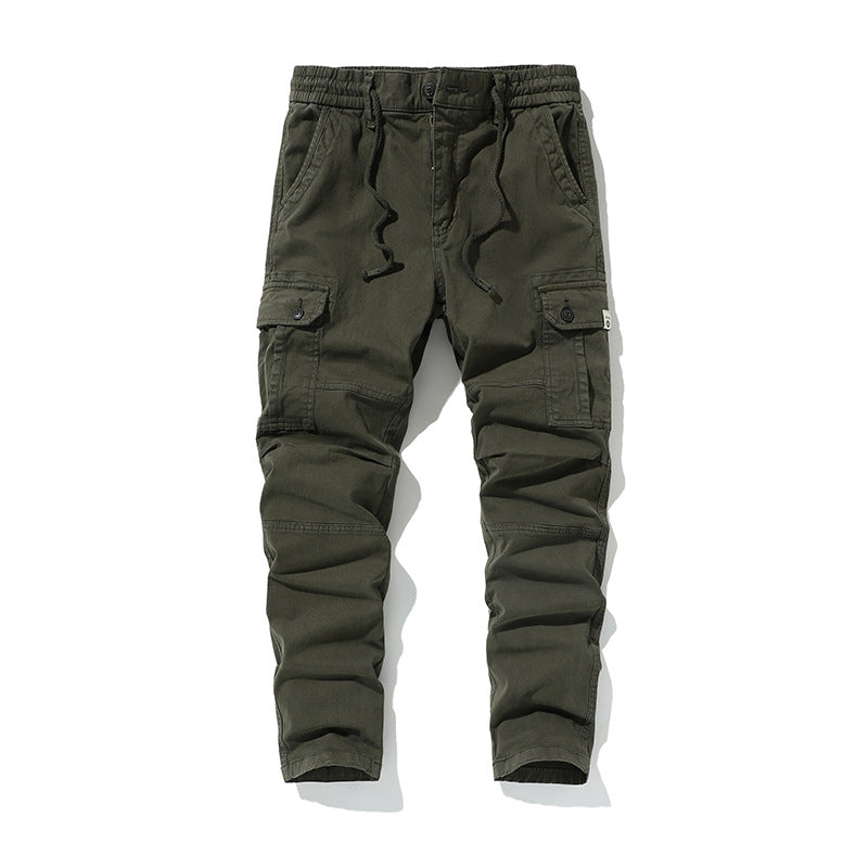 Men Durable Canvas Cargo Pants with Ergonomic Knee Pleats, Drawstring Waistband and Patch Pocket Mune Fashion