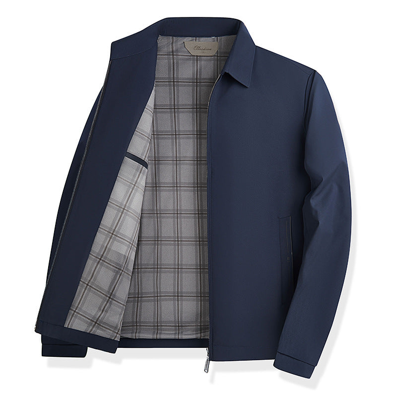 Men's lightweight transitional jacket with shirt collar, full-length zipper and checked lining Mune Fashion