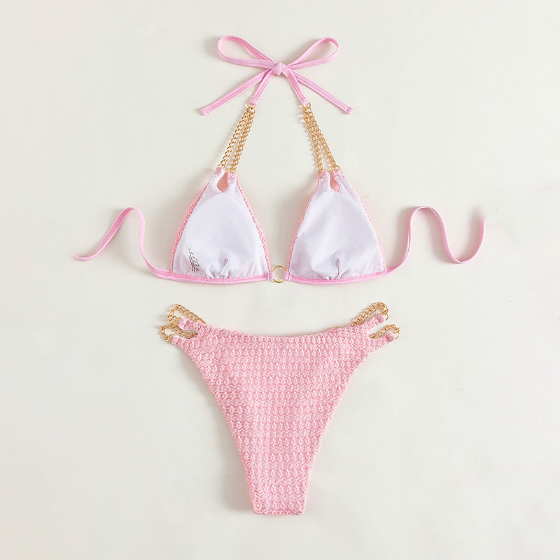 Women's triangle bikini with elegant chain details and sophisticated lacing Mune Fashion
