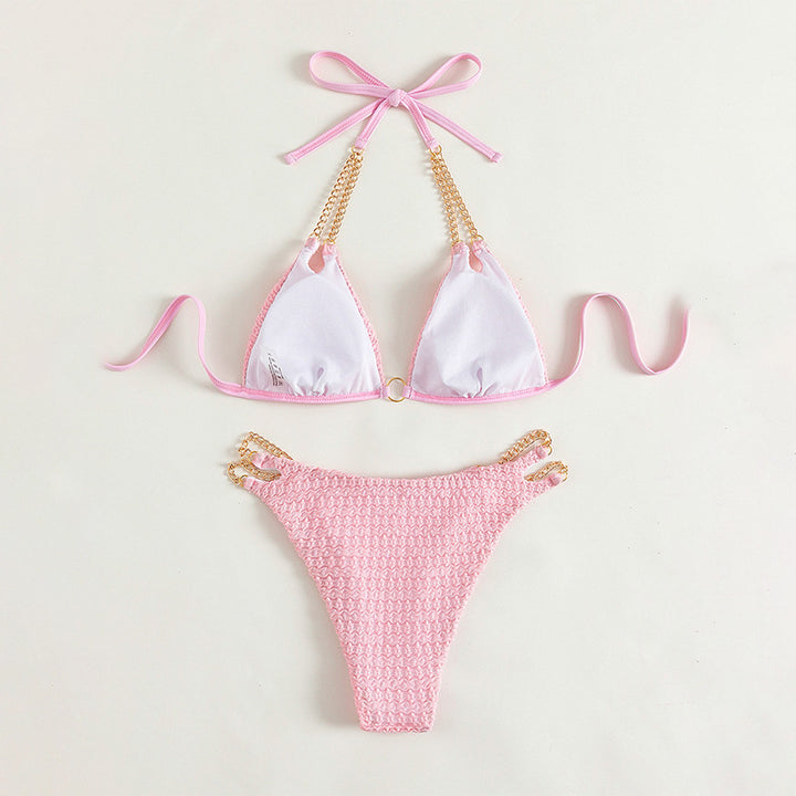 Women's triangle bikini with elegant chain details and sophisticated lacing Mune Fashion