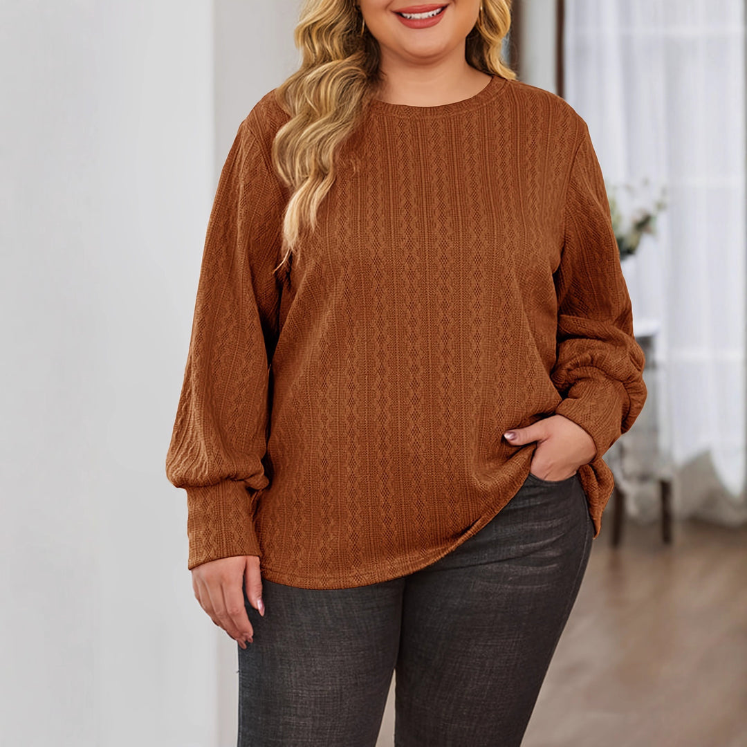 Women Textured Oversized Knit Sweater with Round Neck and Balloon Sleeves Mune Fashion
