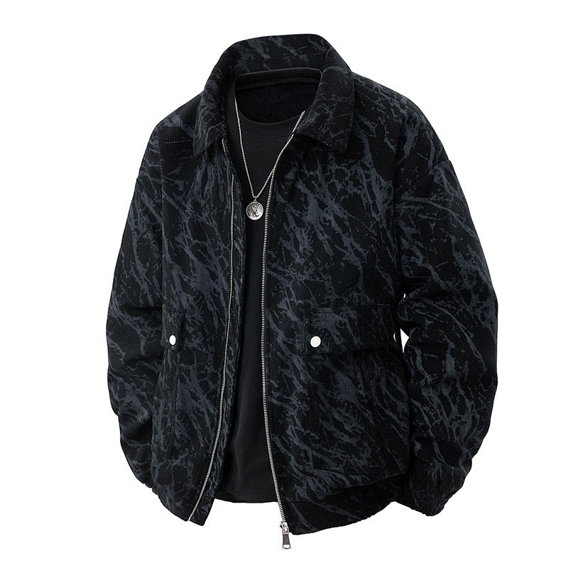 Men's faux velvet bomber jacket in oversized boxy cut with two-way zipper & elastic hem Mune Fashion