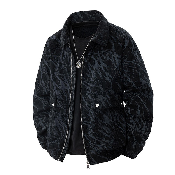 Men's faux velvet bomber jacket in oversized boxy cut with two-way zipper & elastic hem Mune Fashion