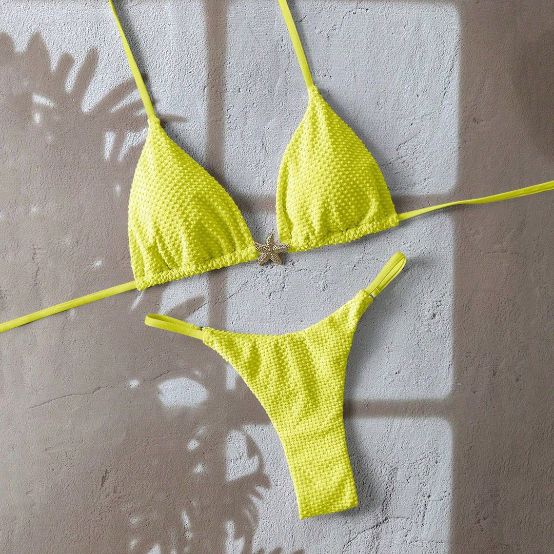 Women's triangle bikini with textured fabric and maritime details Mune Fashion