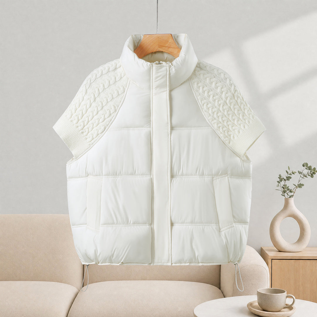 Ladies quilted vest in cape look with cable knit shoulder insert and high stand-up collar Mune Fashion