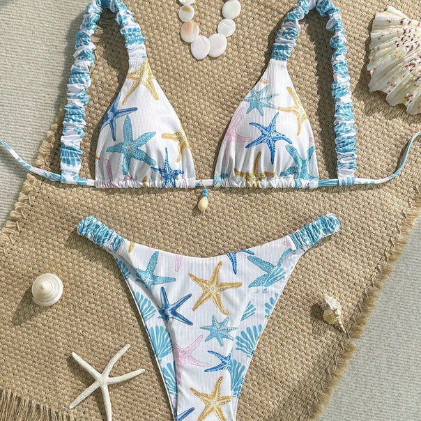 Women's Triangle Bikini with Maritime Star Pattern Mune Fashion