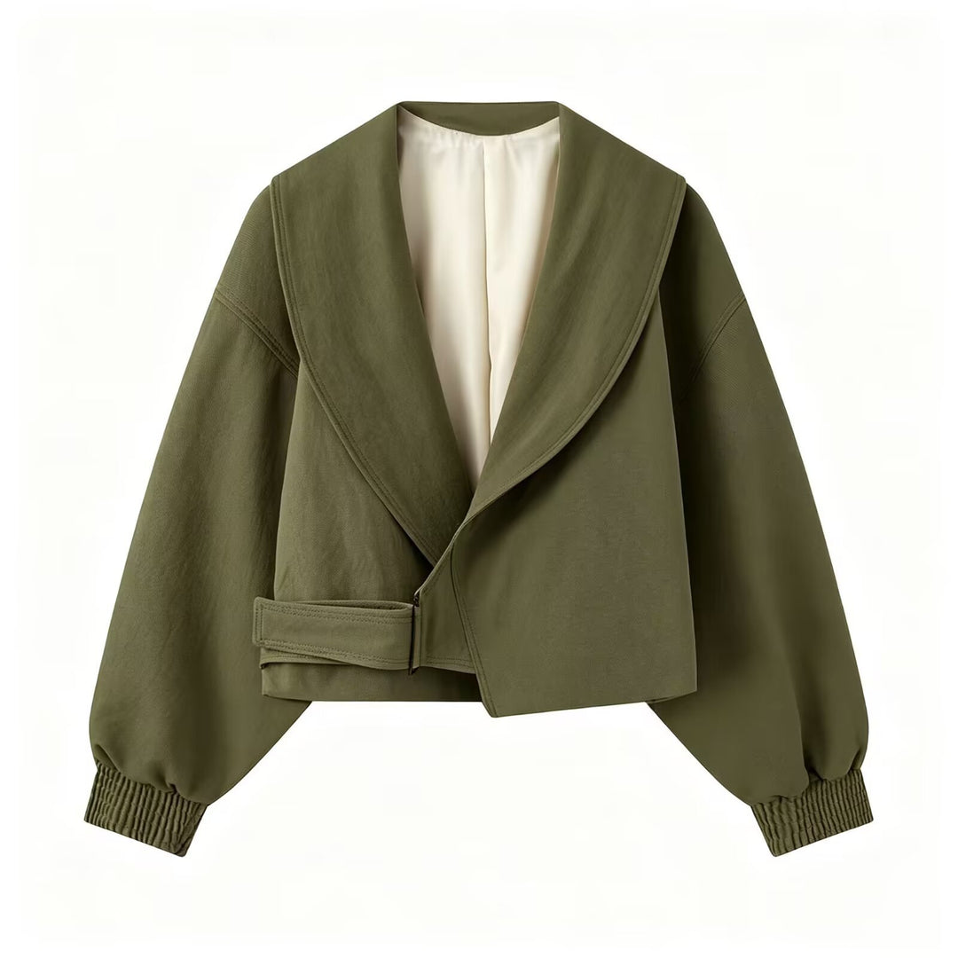 Women Short Cut Wrap Blouse with V-Neck and Balloon Sleeves Mune Fashion