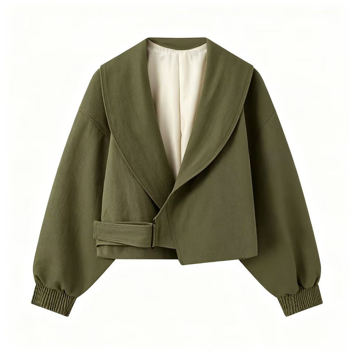 Women Short Cut Wrap Blouse with V-Neck and Balloon Sleeves Mune Fashion