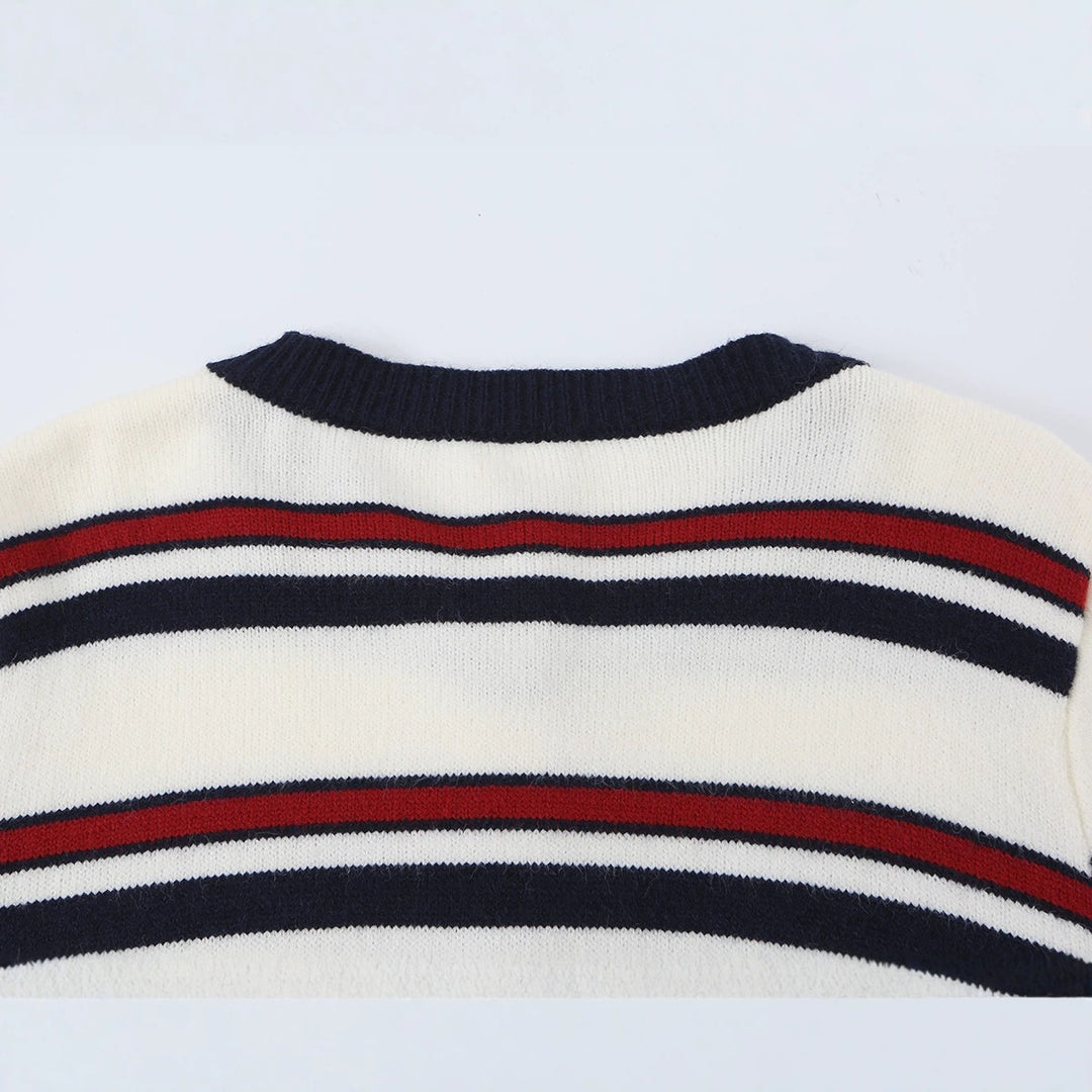 Ladies Striped Cardigan with Button Placket and Ribbed Hem Mune Fashion